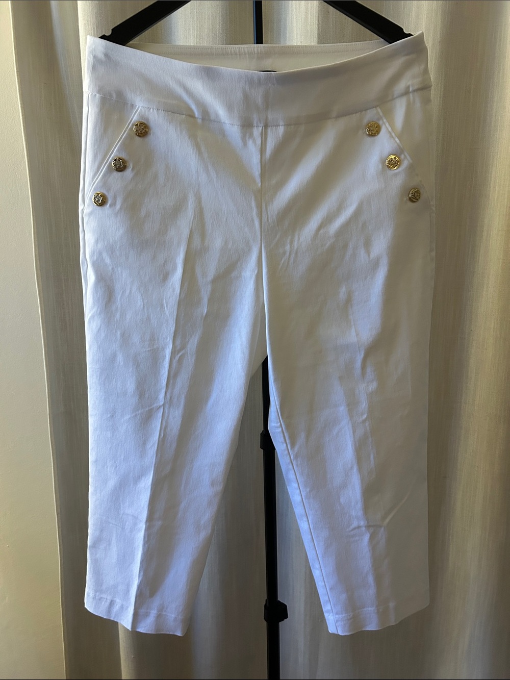 Women's Light Ivory Counterparts Cropped Sailor Pants with Gold Buttons